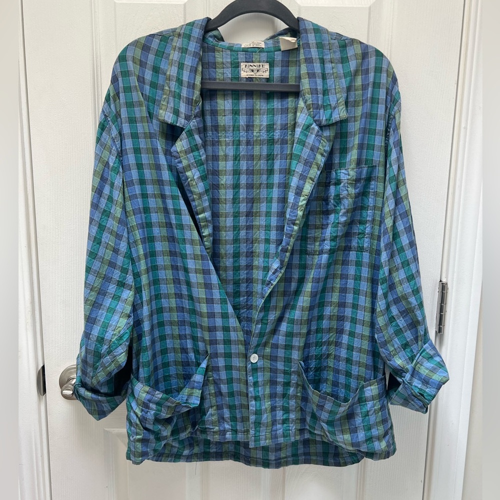 Vintage 80’s Cotton Blazer Blue Plaid by Kinniku With Pockets Size Medium